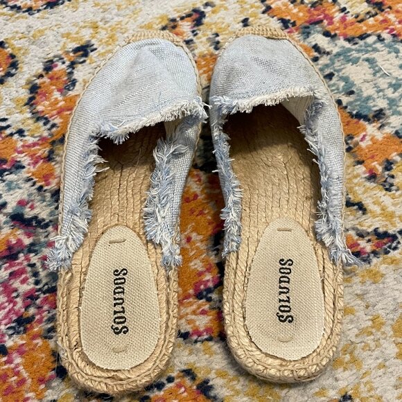 Soludos Frayed Hem Chambray Espadrille Mule Slides-Sz 6 - Picture 2 of 6